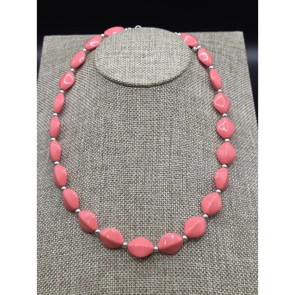 Silvertone cherry red vintage acrylic silver spacer necklace